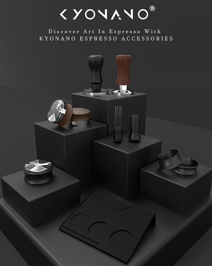 KYONANO Espresso Accessories - 51mm Coffee Tamper - Espresso Tamper 51mm - Espresso Press Tamper- Espresso Hand Tamper with Stainless Steel Base and Chacate Preto Wooden Handle