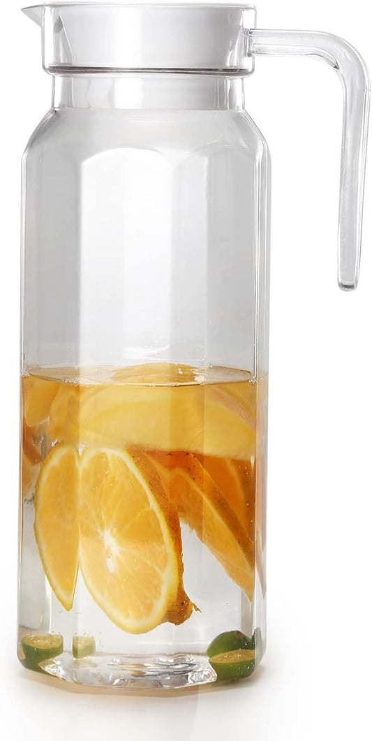 Acrylic Pitcher 37 oz, OEH Unbreakable Clear Plastic Pitcher with Lid, BPA-Free, Heat-Resistant Small Plastic Water Pitcher for Tea, Sangria, Lemonade, Juice, Milk, Octagonal
