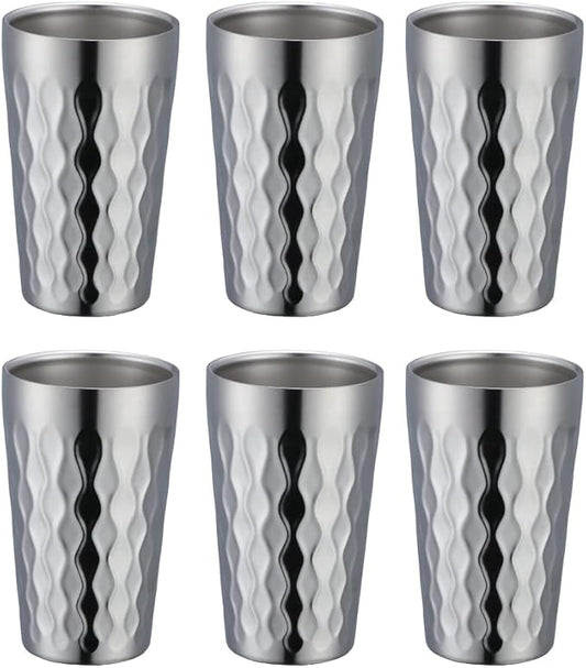 10oz Stainless Steel Cup Set, 6Pcs Double Wall Metal Cup，Vacuum Stackable Insulated Portable Drinking Tumblers Unbreakable Glasses，for Home Outdoor Restaurant (Silver)