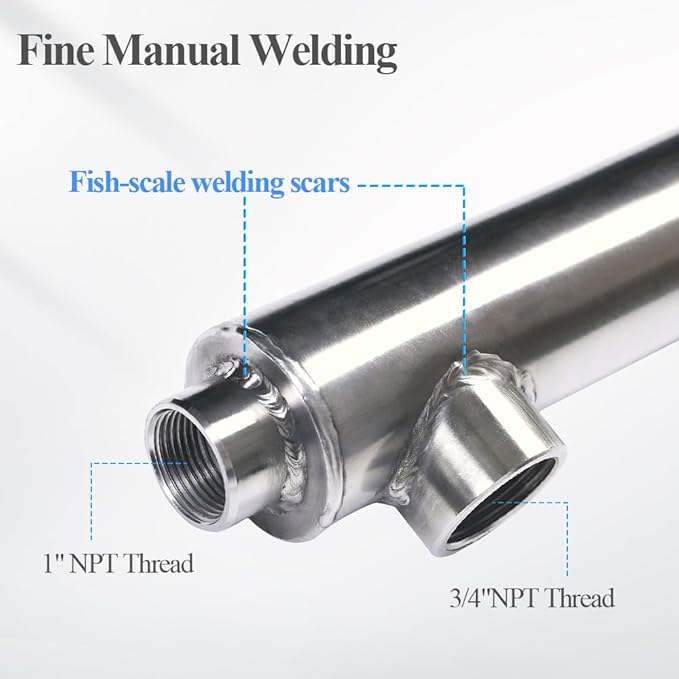 AB Side Arm Heat Exchanger 38" Double Wall Fin Heat Exchanger Fin-Enhanced Stainless Steel 304, 1"FNPT Water Heater and 3/4"FNPT Cold Water 18,000 Btu/hr