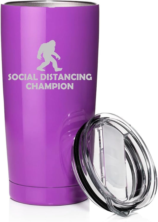 Smooth Body Tumbler Stainless Steel Vacuum Insulated Travel Mug Cup Gift Social Distancing Champion Bigfoot Sasquatch (Purple, 20 oz)