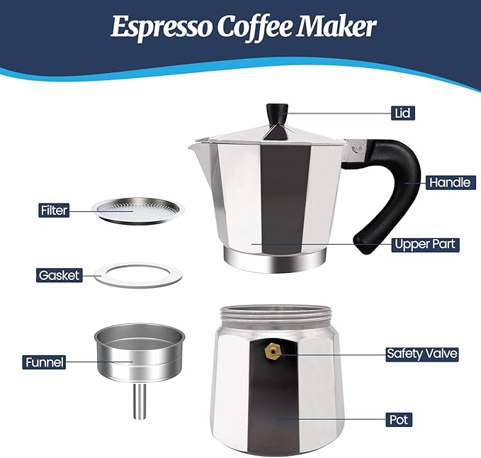 9 Cup Moka Pot Aluminum 450ml Italian Coffee Maker Stovetop Espresso CoffeeMakers Mocha Pot Percolator for Electric Ceramic Stove Classic Greca Cafe Makers Portable for Easy Brewing