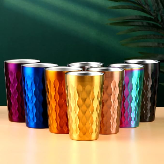 10oz Stainless Steel Cup Set, 2Pcs Double Wall Metal Cup，Vacuum Stackable Insulated Portable Drinking Tumblers Unbreakable Glasses，for Home Outdoor Restaurant (Rose Gold)