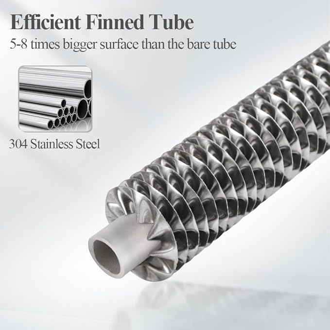 AB Side Arm Heat Exchanger 38" Double Wall Fin Heat Exchanger Fin-Enhanced Stainless Steel 304, 1"FNPT Water Heater and 3/4"FNPT Cold Water 18,000 Btu/hr