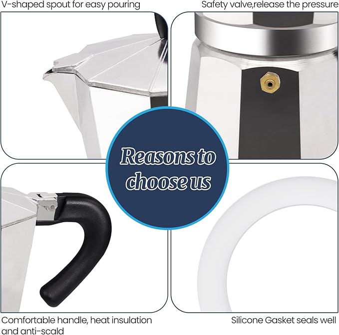 9 Cup Moka Pot Aluminum 450ml Italian Coffee Maker Stovetop Espresso CoffeeMakers Mocha Pot Percolator for Electric Ceramic Stove Classic Greca Cafe Makers Portable for Easy Brewing