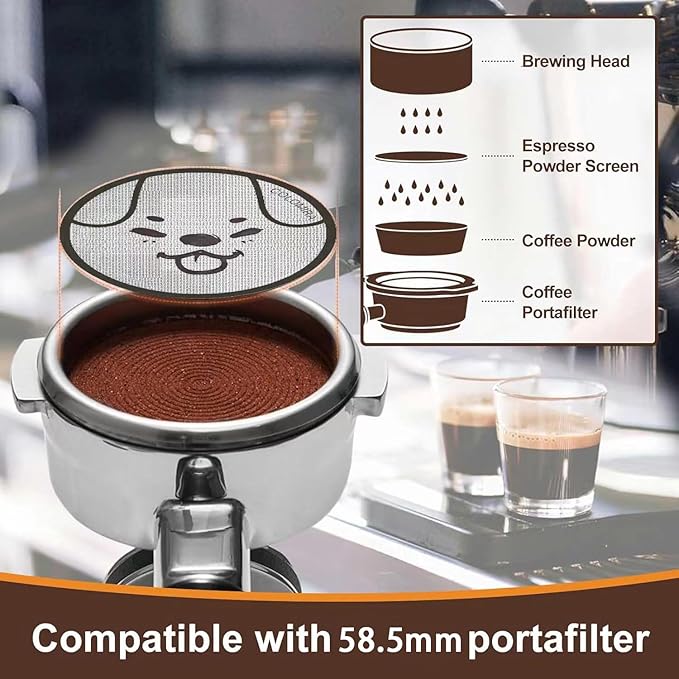 58.5mm Espresso Puck Screen 3-Pack, Lower Shower Screen, Metal Coffee Reusable Filter for 58mm Espresso Portafilter Basket, 1.7 Thickness - 316 Stainless Steel(Cute Animal)
