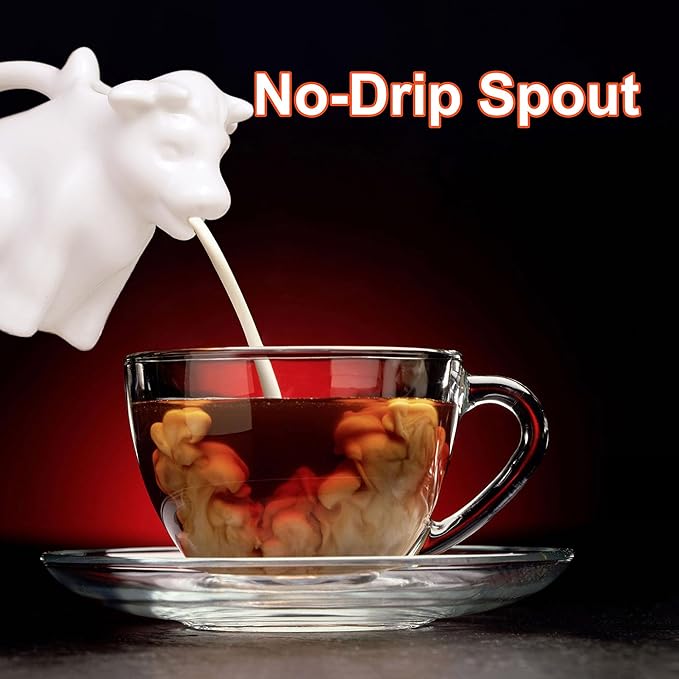 HIC Kitchen Mini Cow Creamer With Handle, Fine Porcelain, 2-Ounce, For Serving Milk, Cream, Syrup, Dressings, And Sauces, Set of 2