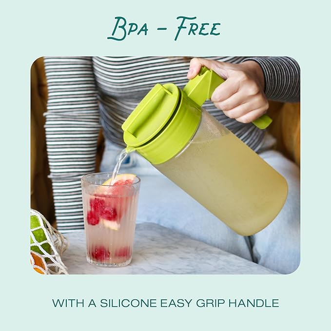Takeya Airtight Pitcher - Everyday-Use Airtight Pitcher for Iced Tea & More - Clear Pitcher with Lid - Lightweight Kitchen Essential - Spill-Proof & Durable Kitchenware - 2 Quart, Raspberry