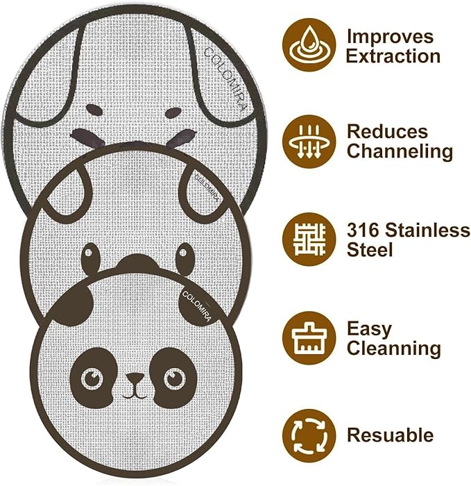 58.5mm Espresso Puck Screen 3-Pack, Lower Shower Screen, Metal Coffee Reusable Filter for 58mm Espresso Portafilter Basket, 1.7 Thickness - 316 Stainless Steel(Cute Animal)