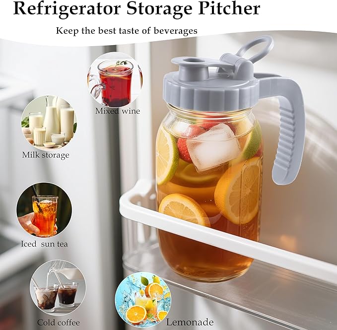 32 Oz Glass Mason Jar Pitchers With Pour Lid 1 Quart Wide Mouth Breast milk Storage Jug Container For Fridge Coffee Creamer Iced Sun Tea Juices Lemonade Airtight